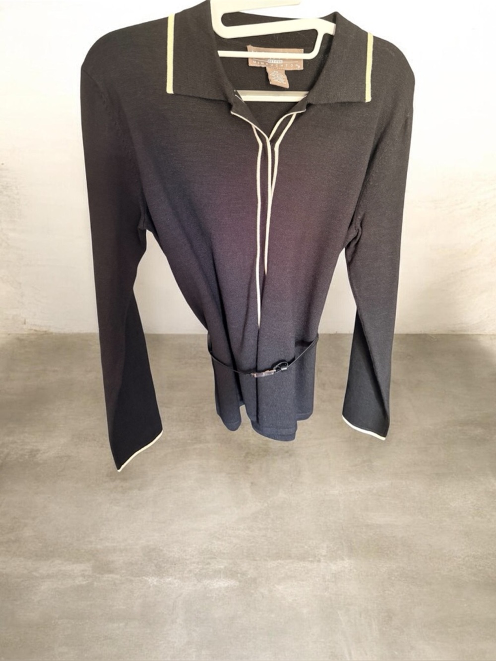 Norton Petites Long Sleeve Polo Top with Contrast Trim Sz. PM